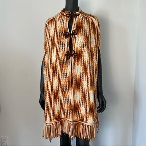 Hand Knit Western Tassel Cape Poncho
